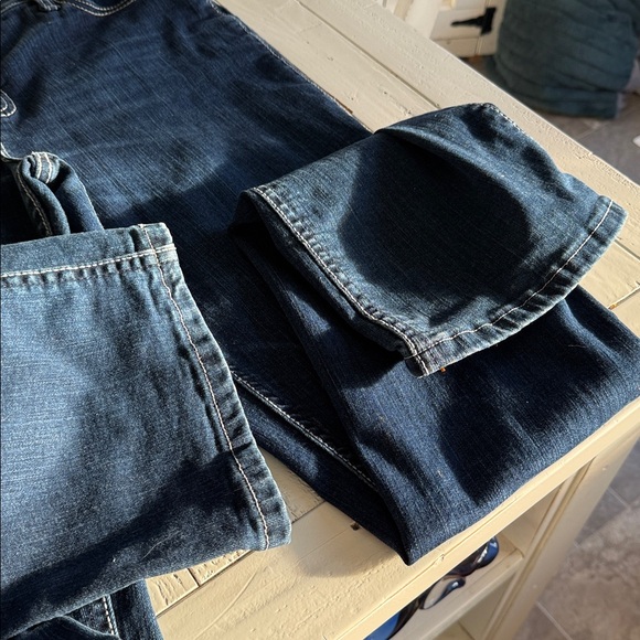 Cute baby wrangler Boot cut 13/14 X 34 western Blue dark wash Jeans like new - Picture 11 of 14